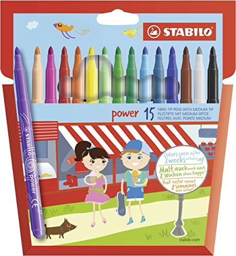 Filzstift - STABILO power - 15er Pack - mit 15 verschiedenen Farben