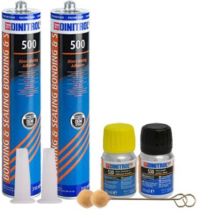 Rejel Dinitrol 500 Kit de fixation pour pare-brise avec colle et joint d'étanchéité OEM 2 x 310 ml
