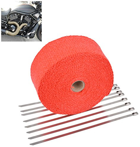 KaTur 2 x50Ft Auspuff Heat Wrap Tap Header Glasfaser Wrap Kit mit 8 Stück 11,8 Zoll Edelstahl Verschluss Krawatten (rot)
