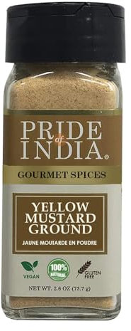 Pride of India – Yellow Mustard Ground – Gourmet Spice - Ideal for Pickles/Mustard Dressing/Sauces/ Hotdogs – Preservatives & Additives Free – Easy to Use – 2.6 oz. Small Dual Sifter