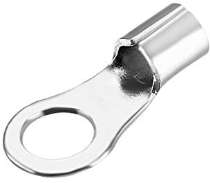 sourcing map Copper Wire Lugs,16-14AWG RNB2-4S,Bolt Hole,Battery Cable Ends Eyelets Crimp Tubular Ring Terminals Connectors Silver Tone 100Pcs