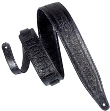 Levy's Leathers M317FG-BLK Gitarrengurt aus Leder, florentinisches Prägungsdesign, 6,3 cm, Schwarz