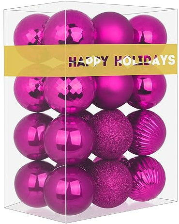 Fuchsia 3.2 Large Christmas Balls - Christmas Tree Decoration Ornaments Shatterproof Hanging Balls for Birthday Halloween Holiday Wedding Decorations Set of 24pcs