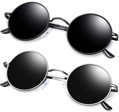 KANASTAL Retro Rund Sonnenbrille Herren Damen | Klassische, Polarisierte, Metallrahmen, Vintage Hippie Rave, UV400 Schutz, Verspiegelt, 70s 80s 90s, Festival, Coole Cosplay