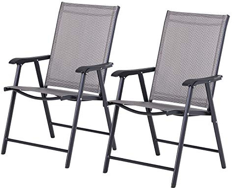 Outsunny Set 2 Sedie da Giardino Pieghevoli con Braccioli, Sedie per Pranzo da Esterno in Metallo e Texteline, da Patio, Balcone, Terrazza, Esterno e Interno, 58x64x94cm, Grigio