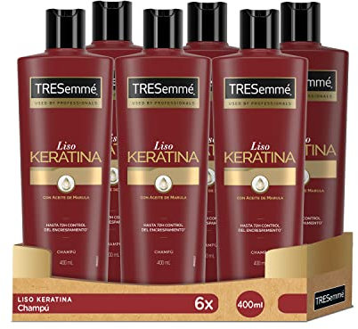 TRESemmé Champú Liso Keratina para pelo encrespado o dañado con aceite de Marula y Keratina - Pack de 6 x 400ml