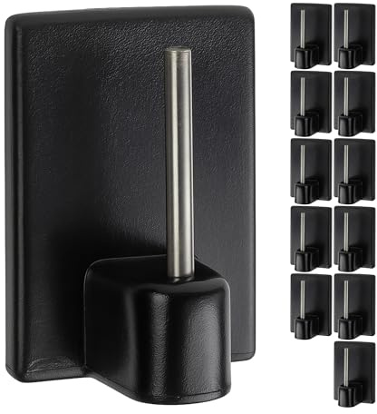 Gardinenstangen Klebehaken, 12 Stück, in Schwarz, selbstklebende Haken mit 24 x 16 mm, für Fensterrahmen, Glas, Fliese, Tür, Vorhanghaken Stange, Gardinenhalter Fenster, Vitrastange Fensterhaken