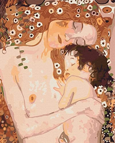 Artnapi Malen nach Zahlen Erwachsene mit Rahmen | DIY Handgemalt | Mutter und Kind Gustav Klimt | Kit für Anfänger und Erwachsene | Set inklusive Acrylfarben & Pinsel | 40x50cm Leinwand | Geschenke