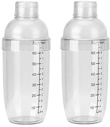 2 piezas de coctelera, coctelera de bebidas, coctelera de plástico para bebidas de mano, taza mezcladora para mezclar jugo, café, leche, vino, té Boba con básculas transparentes, herramienta de barman