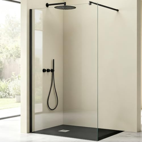 Mai & Mai Box Doccia Walk-In 120x200cm, Parete Doccia in Vetro 8mm Braccio di Sostegno 70-120cm Vetro di Sicurezza ESG con Rivestimento Nano Nero