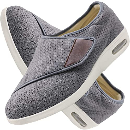 Chaussures D'œdème Diabétique Unisexe Chaussure Ajustable par Attache Auto-adhésive Diabétiques Coupe Large Chaussures de Marche orthopédiques pour diabétiques,Gris,43.5 EU
