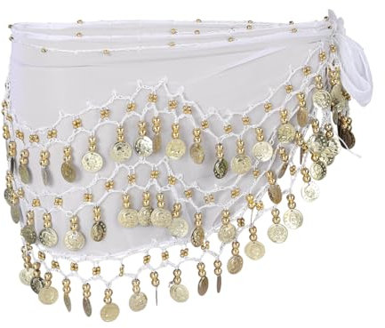 SOIMISS Kinderanzug Bauchtanz Weißer Bauchtanz-Hüftschal Süßer Bauchtanz-Wickelrock mit Pailletten-Münzen Chiffon-Bauchtanz-Kostüm für Frauen Münzrock Schal