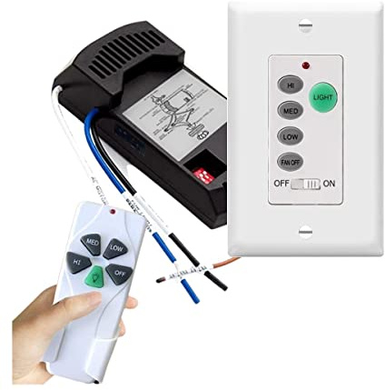 Nexete Universal Ceiling Fan Remote Control Kit,Wall Remote Switch & Hand Hole Remote with a Receiver,Dip Switch with Adjustable 3 Speed, Light Dimmer,Compatible with Hampton Bay Harbor Breeze Hunter