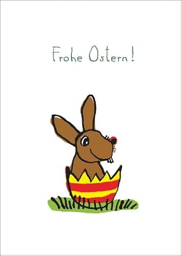 Kartenkaufrausch Im 5er Set: Fröhliche Osterkarte mit Osterhasen im bunten Osterei: Frohe Ostern • hochwertige Glückwunschkarten mit Umschlägen zu Ostern, Ostergrüße, Osterkarten