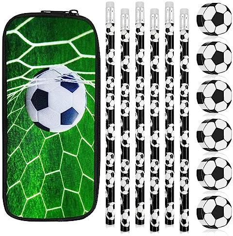 13 Stück Fußball Bleistiftanzug, Jungen Geburtstag Fußball Set, Fußball Bleistifte, Fußball Radiergummi, Tragbare Schreibwarenbeutel, für Schule Schreibwaren Kindergeburtstag Gastgeschenke | Mit 6 Fußball Bleistiftanzug, 6Fußball Radiergummi und Federmäppchen Fussball, für Jugendliche und Student zum Schulanfang