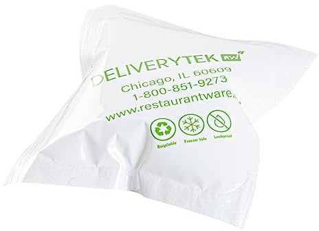 Delivery Tek 7,1 x 6,6 cm Versandkühlakkus, 100 langlebige Kühlakkus – einfach zu bedienendes Design, auslaufsicher, Kunststoff-Trockeneisbeutel, wiederverwendbar, für gefrorenes Fleisch, Gemüse oder