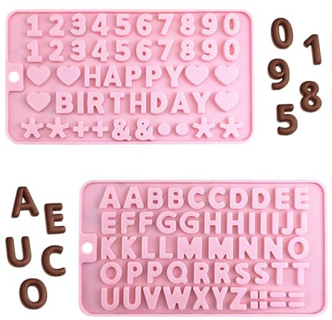 2pcs Chocolate Moulds Silicone, Chocolate Letters Mould Heart Shaped Cake Tin Silicon Chocolate Moulds for Baking Cake Decoration Candy Fondant Biscuit