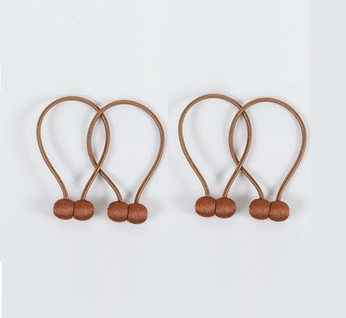 A.Monamour 4 Stück Magnetische Vorhang Raffhalter Vorhanghalter Gardinenhalter Halterungen Modern Gardinen Spangen Halter Stark Magnete Seil Kordel Ball Schnallen Dekoration - Heller Kaffee
