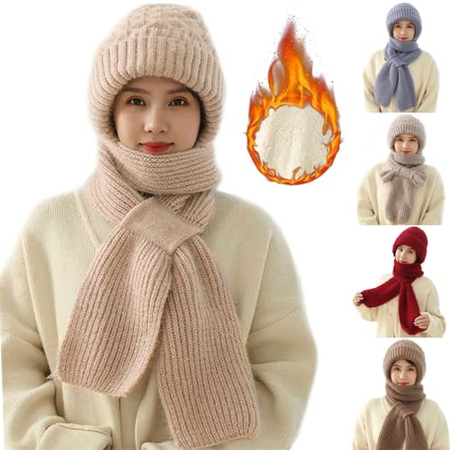 Kashyke Kapuzenschal Damen Winter Schal mit Kapuze Schalmütze Mützenschal Kaputzenschal Frauen Winddichte Pullovermütze Winter Warm Strick Mütze mit Schal Mütze Wintermütze 2 In 1