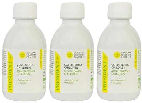 President Children Mundspül-Set, 3 Stück, für Kinder von 6 bis 12 Jahren. Anti-Plaque, Antikarium, stärkt und schützt den Zahnschmelz. Alkoholfrei. 3 x 200 ml
