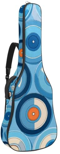 Große Universal Gitarrentasche, wasserdichte Akustikgitarrentasche für 40/41/42 Zoll, mit Schutzschicht und mehreren Taschen, Gitarren-Rucksack, blaues Schallplattenmuster, mehrfarbig, 42.9x16.9x4.7