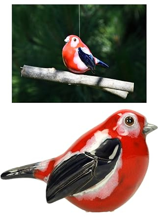Midene Keramik Gartendeko für Draußen, Wetterfest, Handgefertigt - Garten Deko Keramik - Vogel Gartenfiguren & Gartenstatuen - Rotkehlchen
