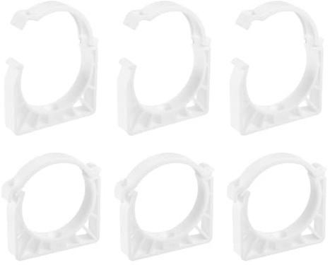 sourcing map 6Pcs PPR Water Pipe Clamps, Plastic U Shaped Pipe Clamps Clips with Fixing Clip Fit for 75mm/2.95 OD Water Pipes and Tubing Hoses Support, White