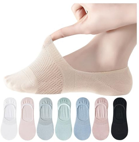 JEKUGOT 7 Pairs No Show Trainer Socks for Womens, Breatheble Invisible Ultra Low Cut Liner Socks. Non Slip Cotton Boat Socks Boat Shoes with Silicone Strips for Sneaker Loafers