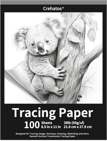 Crehatos 8,5 tum x 11 tum spårningspapper, genomskinligt spårningspapper, 100 ark 60 gsm veläng konstpapper