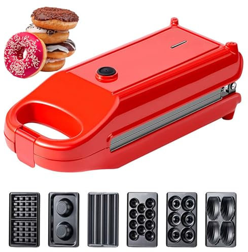 QUTBAG Grille-Pain Sandwich 6 en 1, Machine à Petit-déjeuner multifonctionnelle 700 W avec 6 plaques interchangeables, pour Faire Beignets, gaufres, Pop Cakes, bâtonnets, tartelettes aux œufs, Pain