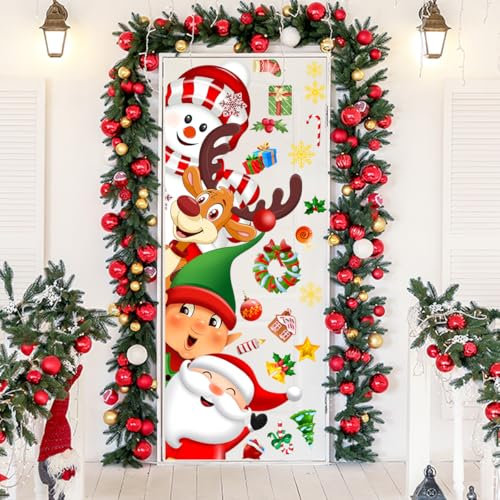 112 x 40 cm Weihnachtstüraufkleber, niedlicher Weihnachtsmann, Elch, Schneemann, Türaufkleber, Dekoration für Urlaub, Weihnachten, Kinderzimmer, Spielzimmer, Schlafzimmer, Klassenzimmer, Kindergarten,