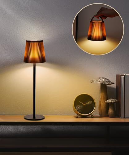Faithorse Tischlampe Kabellos Aufladbar, Dimmbare LED Akku Tischleuchte IP54 wasserdichte Schreibtischlampe Touch Lampe mit 3 Farbmodi Wiederaufladbares Lampe Nachtlicht für Schlafzimmer (Braun)
