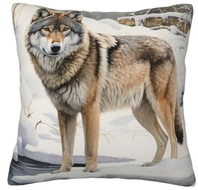 Kissenbezug 50x50 cm 2 Stück Kissenbezüge Samt Dekokissen Wolf Sofakissen Kissenhülle Zierkissenbezüge Couch Kissen Winter Weich Kissen mit Bezug für Auto Patio Garten Zimmer Deko Geschenke -TR193
