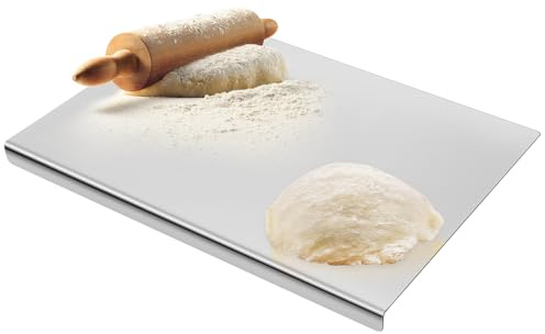 saerryor Stainless Steel Chopping Board with Counter Lip (40cm L x 30cm W) | 304 Rustproof Steel, Anti-slip Lip, Easy Clean, for Meat, Veg, Pastry & Pizza Prep