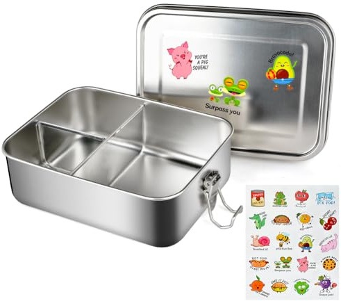 MAOOY Edelstahl Brotdose 1200ml, Lunchbox Auslaufsicher Jausenbox Brotbox Metall, Brotbüchse mit Feste Trennwand und3 Fächer, Spülmaschinenfest, Umweltfreundliche Lunchbox