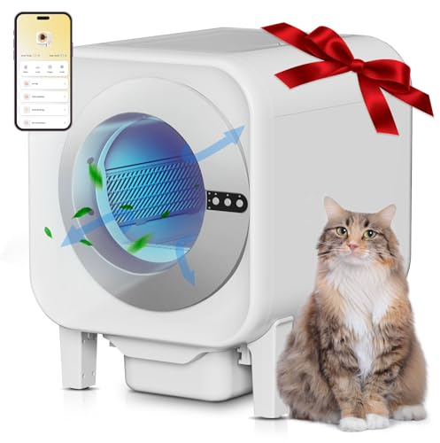 Meowra, lettiera per gatti autopulente, capacità 70 l XL (48 x 55 x 61 cm), controllo app WiFi, toilette automatica inodore per gatti con sacchetti da garage