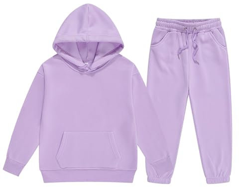 Generisch 2025 - Bambini Bambino Ragazzi Ragazzi Ragazzi Ragazze Manica Lunga Solida Calda Felpa Maglione Maglione Pantaloni Pantaloni Abbigliamento Tuta T Shirt Set, Lilla, 10-11 Anni
