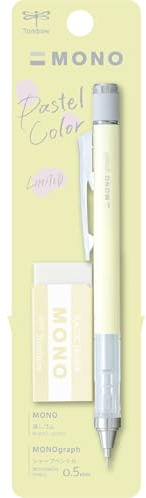 Tombow MONO graph och MONO suddgummi, 0,5 mm, krämgul, precision med 4 mm spets, innovativ skakningsmekanism, stabilare mässingtång, påfyllningsbar, inkl. suddgummi [SH-MG54-PE04A]