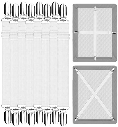DAVIDJAMESCLARKE Lot de 8 tendeurs élastiques pour draps de lit, avec 4 clips métalliques, réglables, pour draps, matelas, planche à repasser ou canapé