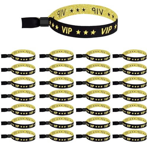 50 Stück VIP Einlassbänder Stoff, Goldene Eintrittsbänder Festiva Partybänder mit Verschluss für Hochzeit Events Ausstellung Ball Konzerte Geburtstag Vergnügungsparks