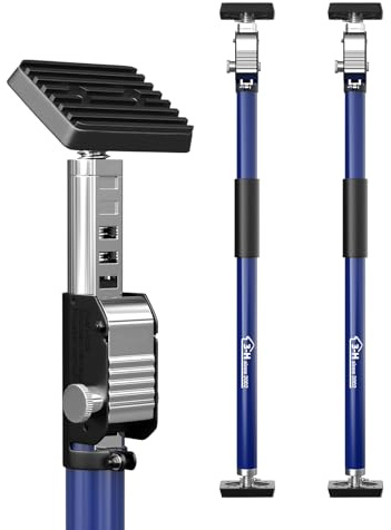 3-H 2 x monteringsstöd klämbalkar 75–133 cm, höjdjusterbara teleskopstöd dörrspännare armspännare enhandsstöd upp till 50 kg, lastsäkring, säkringsstång, plattlyft, spännstång stål, mörkblå