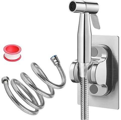 DEANKEJI 2 Mètre Acier Inoxydable Kit Douchette Wc-Ensemble, Argent Douchette Toilette, Jet Toilette Wc avec Tuyau, Pulvérisateur Bidet, pour Cuisines, Salles de Bains et Hôtels