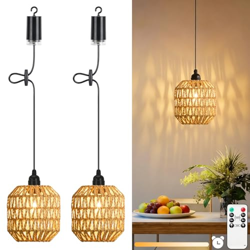 Lightsjoy 2Pck Battery Powered Outdoor Pendant Light Dimmable Ceiling Light