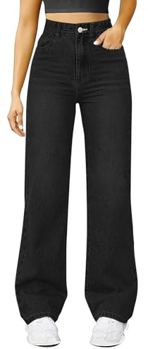 VgguDoe Straight Leg Jeans Damen,Baggy Jeans Damen High Waist,Klamotten Teenager Mädchen,Leichte Sommerjeans Frauen,Hosen für Mädchen,Hosen Women Elegant schwarz M