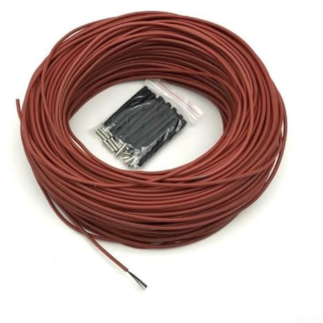 Zilimontt Cable de calefacción de suelo de fibra de carbono, 12 K, 33 Ω/m, bobina de alambre de calefacción eléctrica con aislamiento de goma de silicona, 25 W/m, resistente a altas temperaturas