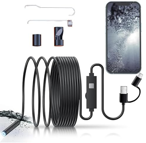 Endoscope Inspection Camera,2m 1920 HD Flexible Snake Scope with 6 Adjustable LED Lights, IP67 Waterproof Borescope Probe, Sink and Car Inspection, No WiFi Drain Pipe Camera for TYPE-C, Android, PC