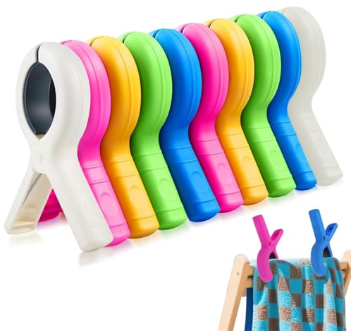 OZNXWRYY 10 Pinzas para Toallas para sillas de Playa, Clip Resistente y Antideslizante para Toallas y Ropa, 5 Colores Brillantes, Ideal para Uso en Exteriores, Viajes y Actividades al Aire Libre