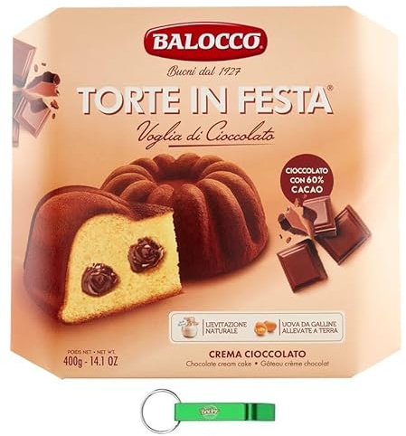 Balocco Gâteau à Festa Cioccolato – Dessert de Noël italien – Gâteau fourré à la crème au chocolat 400 g + porte-clés Beni Culinari