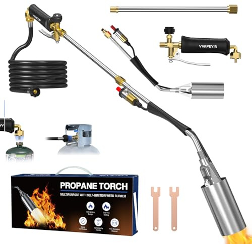 Upgrade Propane Torch Weed Burner Kit, High Output with Long/Short Mode,Self Igniter and Turbo Trigger,Heavy Duty Flamethrower with 11.5FT Hose for Weeding,Roofing,Melting Snow (Black)