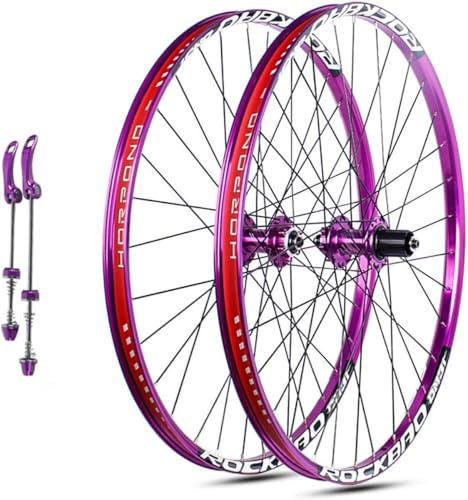 UNFRASLOP Ultraleichtes 26/27,5/29-Zoll-Fahrrad-Radset Scheibenbremse Schnellspanner Mountainbike-Räder, Legierungs-Doppelwandfelge 32H Nabe Für 7-11-Gang-Kassette,Lila,29inch